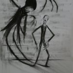 Shadow drawing showing a person afraid on their own shadow.