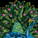 Peacock painting on black background.