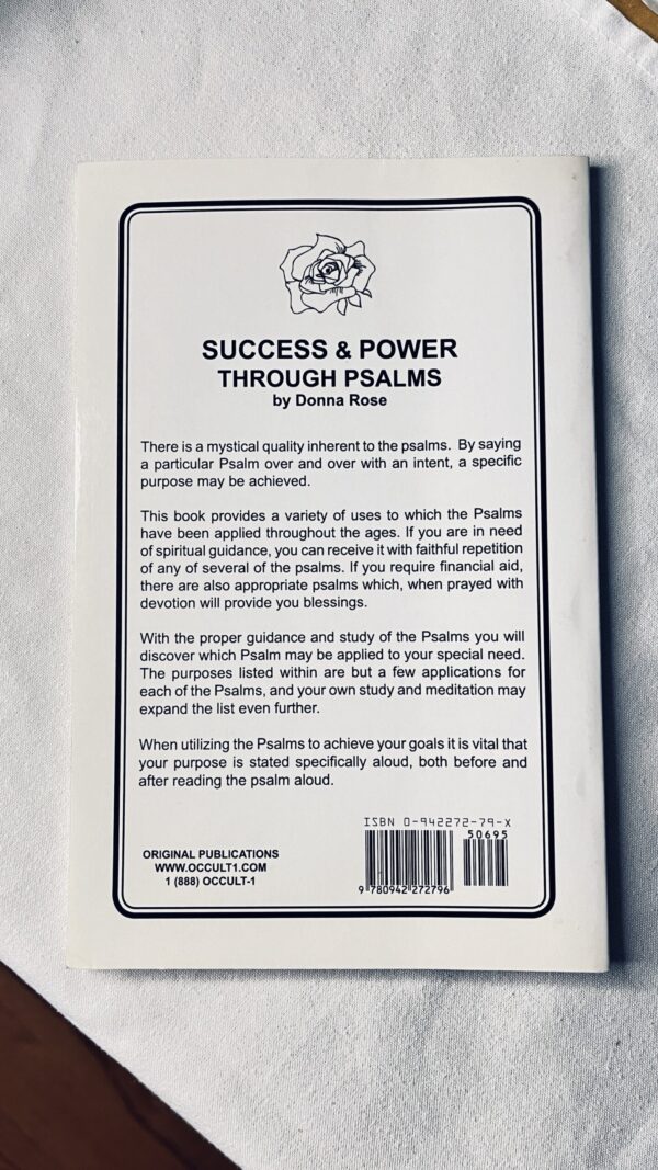 A picture of the back of the book Success and Power through Psalms