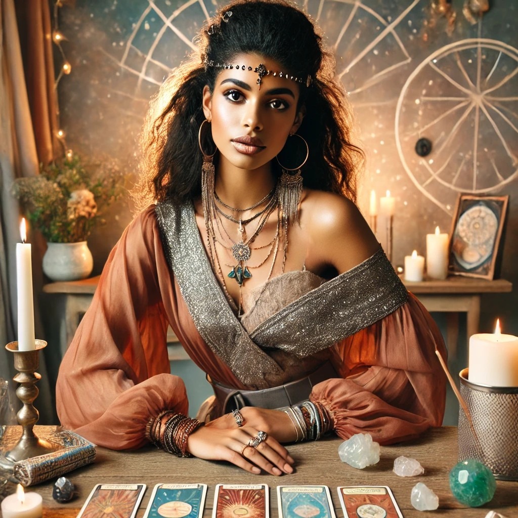 A picture of a mulatto tarot reader.
